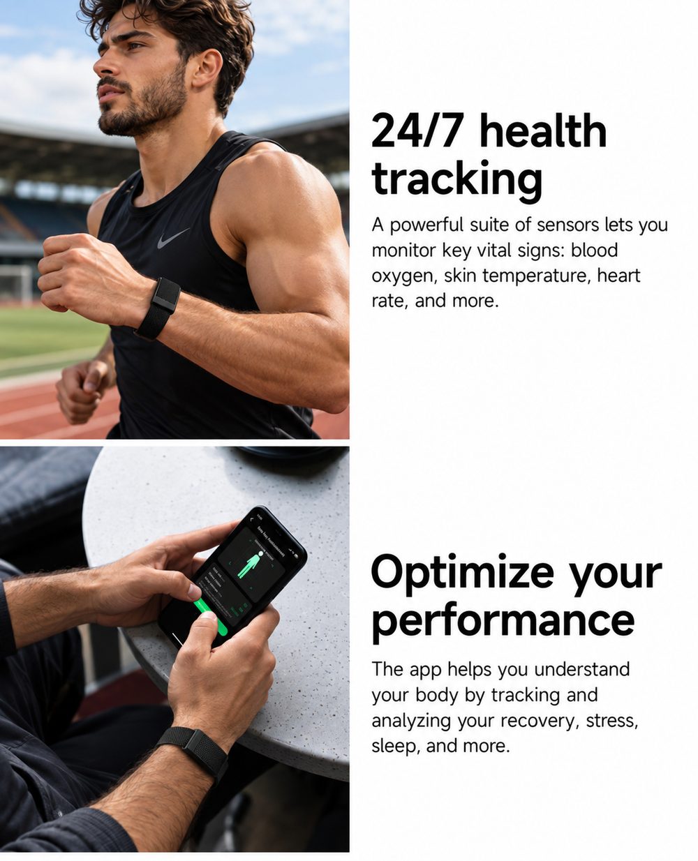 Suivi santé 24 h/24 et performances dans l'appli